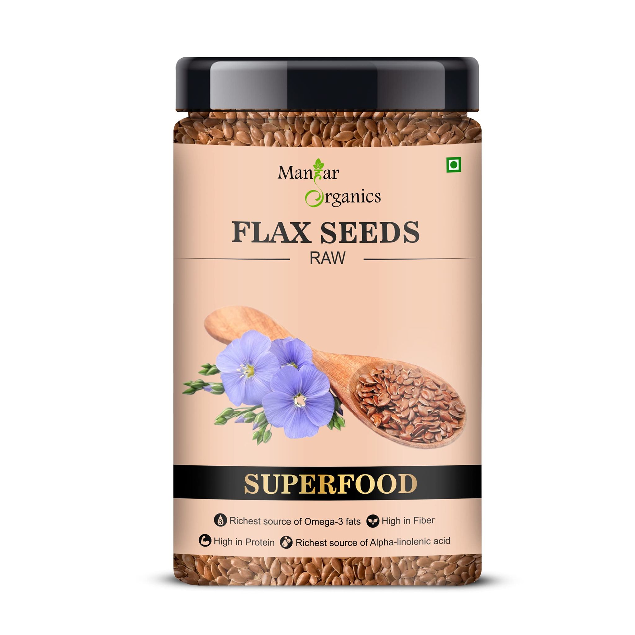 ManHar Organics Raw Flax Seeds 550gm Jar - Alsi Seeds for Weight Loss, Diet Food (Flax Seeds) (Flax seeds)