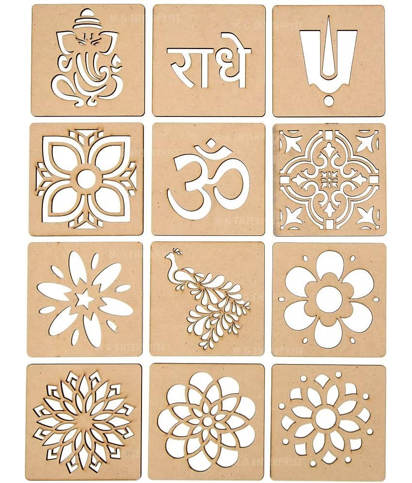M.G ENTERPRISE DIY MDF Rangoli Stencils For Floor and Wall PLS-E-12 Set of 12 pc (4 in x 4 in)