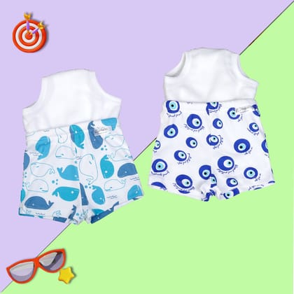 Snugkins Potty Training Shorts for Toddlers, Boys & Girls. 100% Cotton - Pack of 2 - EvilEye & Whale-Size 1 (1-2 years) / 2