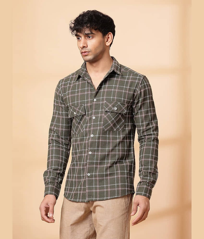 Rigo 100% Cotton Slim Fit Checks Full Sleeves Men's Casual Shirt - Green ( Pack of 1 )