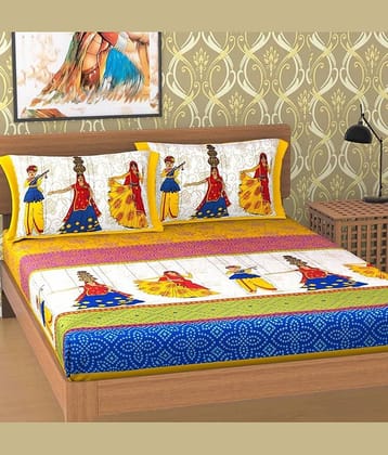 PETROSOLY Cotton 1 Double Queen Bedsheet with 2 Pillow Covers ( Yellow )
