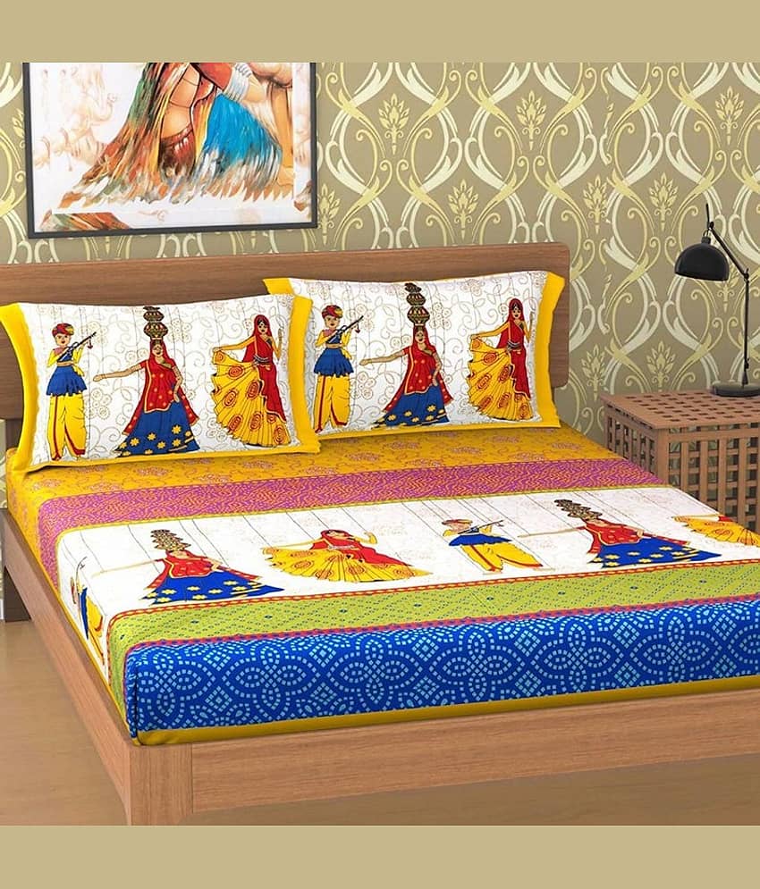 PETROSOLY Cotton 1 Double Queen Bedsheet with 2 Pillow Covers ( Yellow )