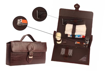 Men's Travel Leather Grooming Kit – Compact Shaving Essentials Set