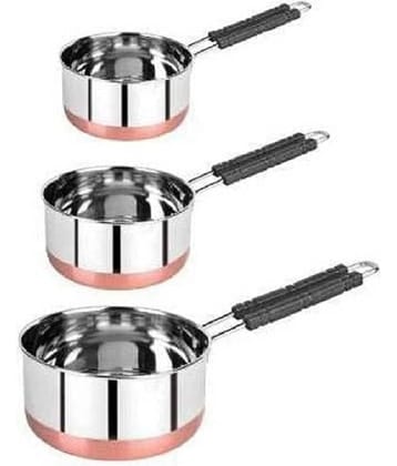 Dynore - 3 Pcs Sauce Pot Stainless Steel Copper Coating Sauce Pan ml ( Pack of 3 )