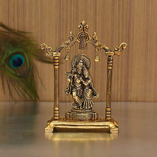 Metal Gold Plated Radha Krishna Idol Sculpture Statue Figurine Decorative Showpiece for Janmashtami Home