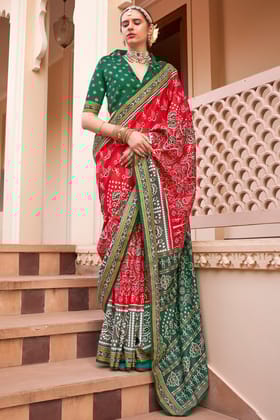 Red Printed Silk Saree