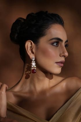 Aarna Red Polki Dangler Earrings-Polki