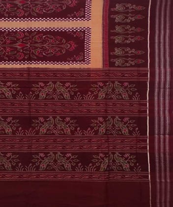 Maroon and brown sambalpuri handwoven cotton saree