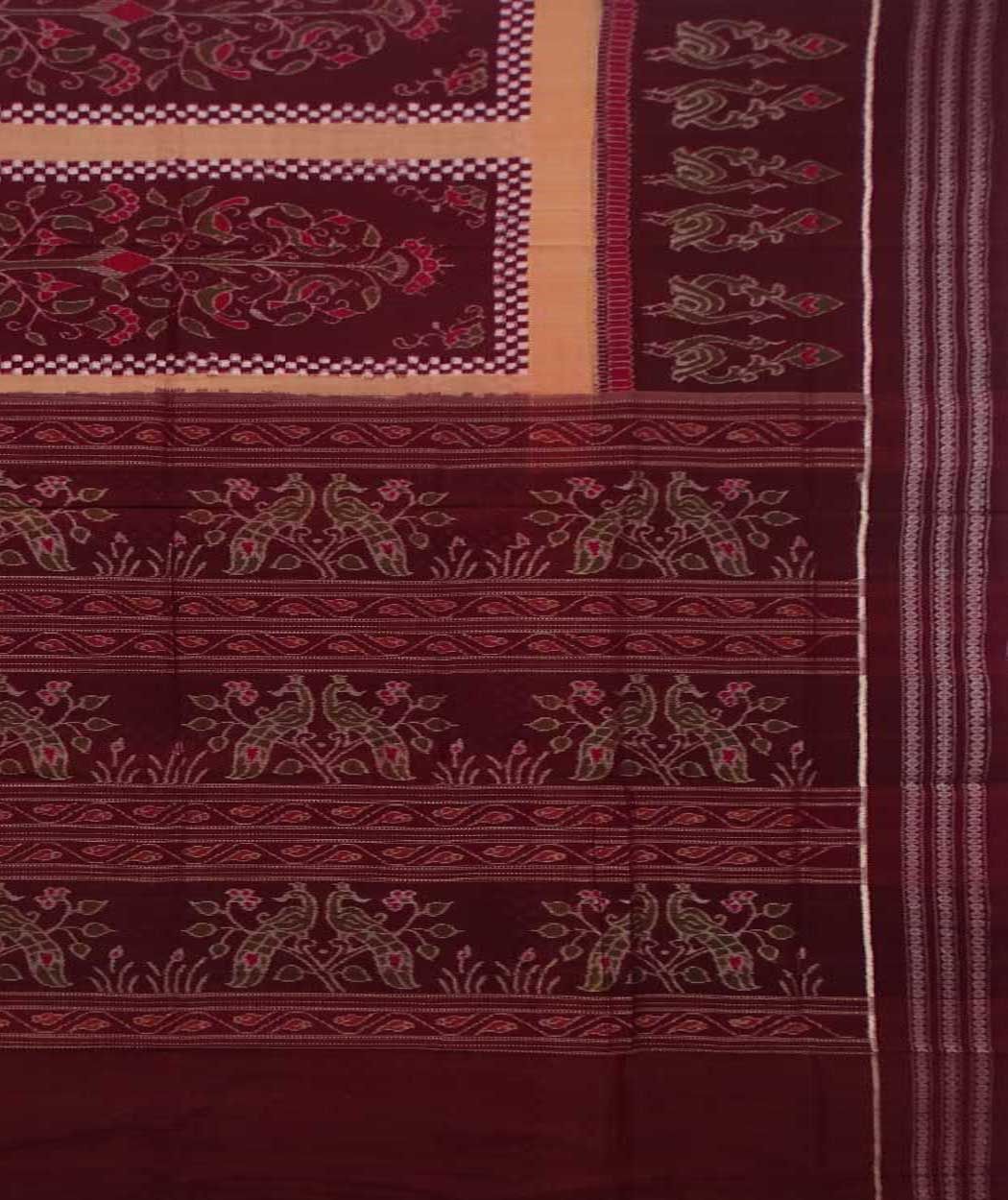Maroon and brown sambalpuri handwoven cotton saree