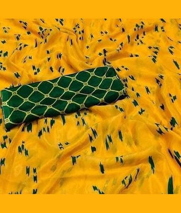 JIHANA FAB Chiffon Printed Saree With Unstitched Blouse Piece ( Multicolor )