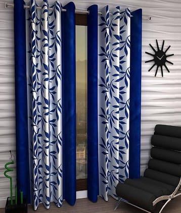 Panipat Textile Hub Floral Semi-Transparent Eyelet Window Curtain 7 ft Pack of 2 -Blue