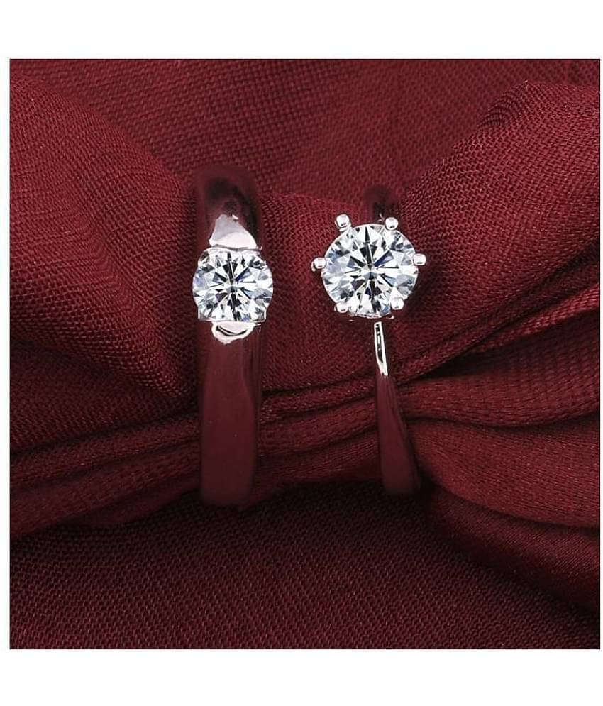SILVERSHINE Silverplated Elegant LOVE Solitaire His and Her Adjustable proposal Diamond couple ring For Men And Women Jewellery
