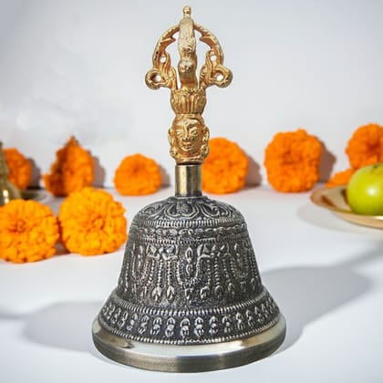 Pure Bronze Metal Hand Bell, Kansa Hand Bell No. 1, Height : 5 Inch (ZMAS114 B)
