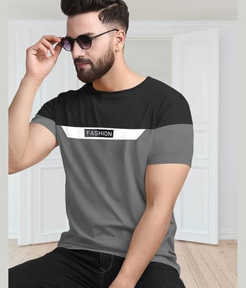 TAZO Cotton Blend Regular Fit Colorblock Half Sleeves Men's Round T-Shirt - Grey ( Pack of 1 )