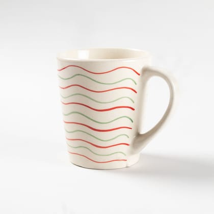 Wave Lines Handpainted Ceramic Coffee Mug-200ml / White / Red / Ceramic