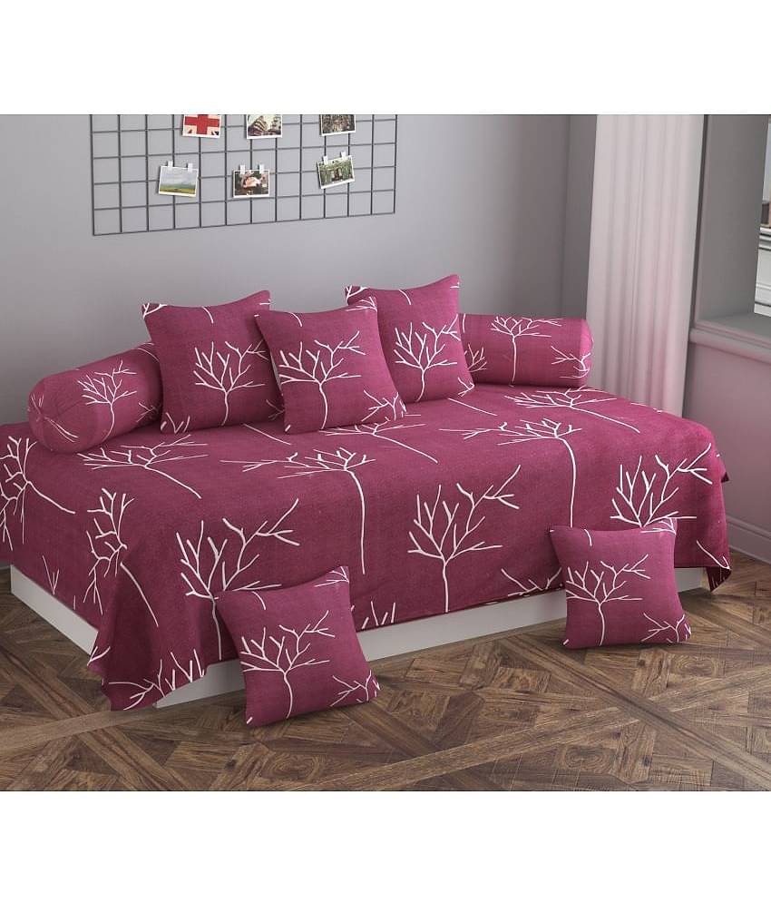 SHOMES Cotton Geometric Diwan Set 8 Pcs - Purple