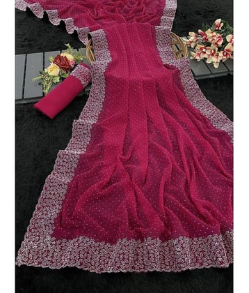 Gullak Georgette Embellished Saree With Unstitched Blouse Piece ( Red )