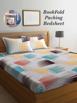 Bookfold Grey & Yellow Graphic Printed 300 TC King Bedsheet & Pillow Covers