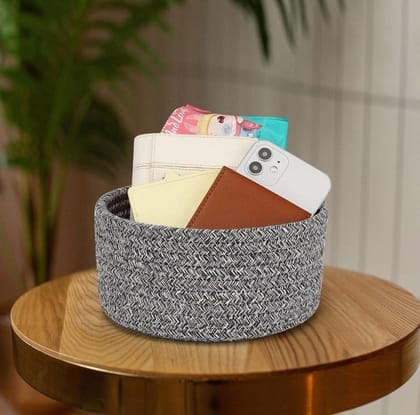 Generic Cotton 8x3 Inch Kidi Round 1 Pcs Bedside Organizer With Out Lid (Black)-PID66365