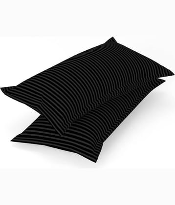 gharsaaz - Pack of 2 Poly Cotton Vertical Striped Standard Size Pillow Cover ( 68.58 cm(27) x 43.18 cm(17) ) - Black
