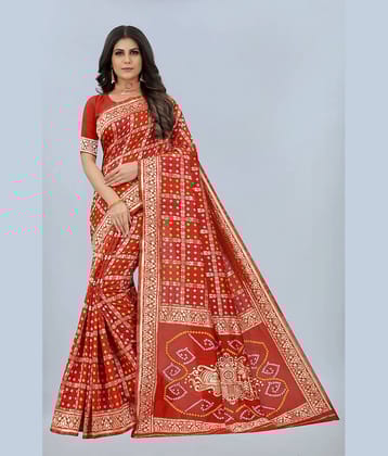 NENCY FASHION Banarasi Silk Embellished Saree With Unstitched Blouse Piece ( Red )