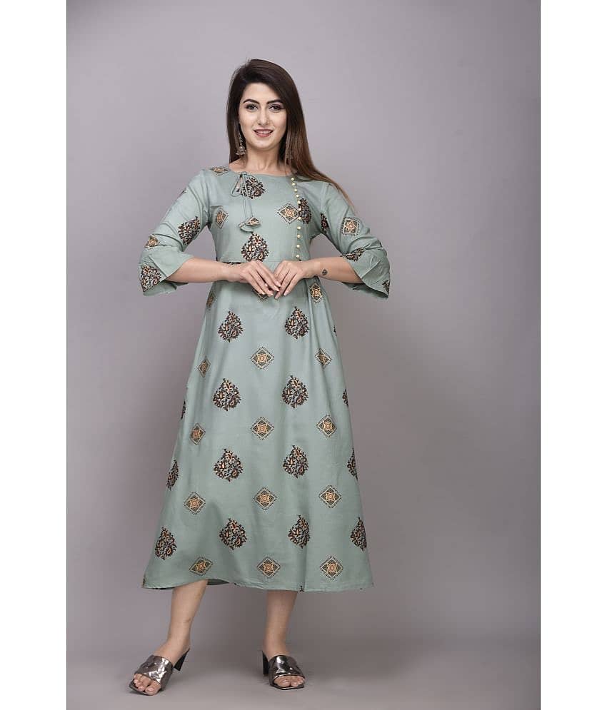 EXPORTHOUSE - Green Rayon Women's Flared Kurti ( Pack of 1 )