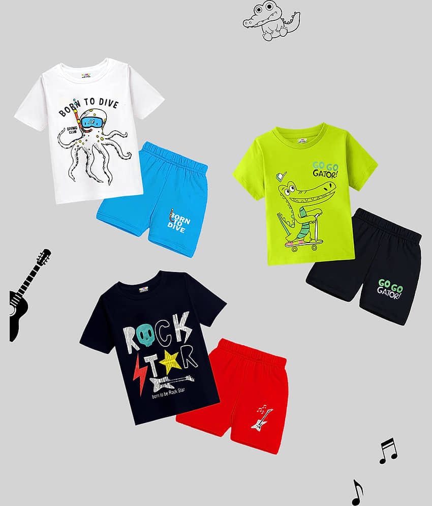 Kuchipoo Pack of 3 Boys Cotton Blend T-Shirt & Shorts Set ( Multicolor1 )
