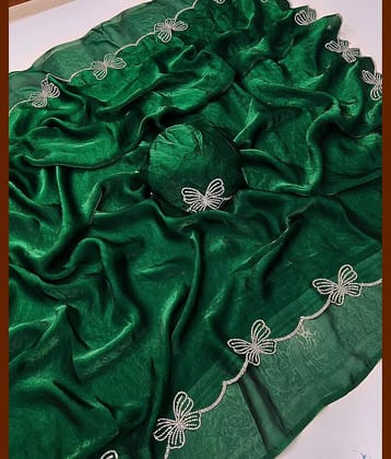 Rangtulika Ethnics Satin Solid Regular Saree With Unstitched Blouse Piece ( Green )