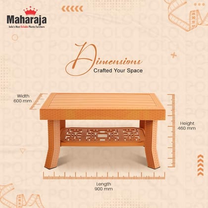 MAHARAJA Double Top Center Table with Wooden Texture Finish | Heavy Duty Plastic Multi-Utility Table with Storage Shelf | Load Capacity up to 200 kg | for Living Room, Office & Dining Area