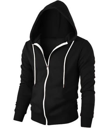 Try This Cotton Blend Regular Fit Solid Full Sleeves Men's Hooded T-Shirt - Black ( Pack of 1 )