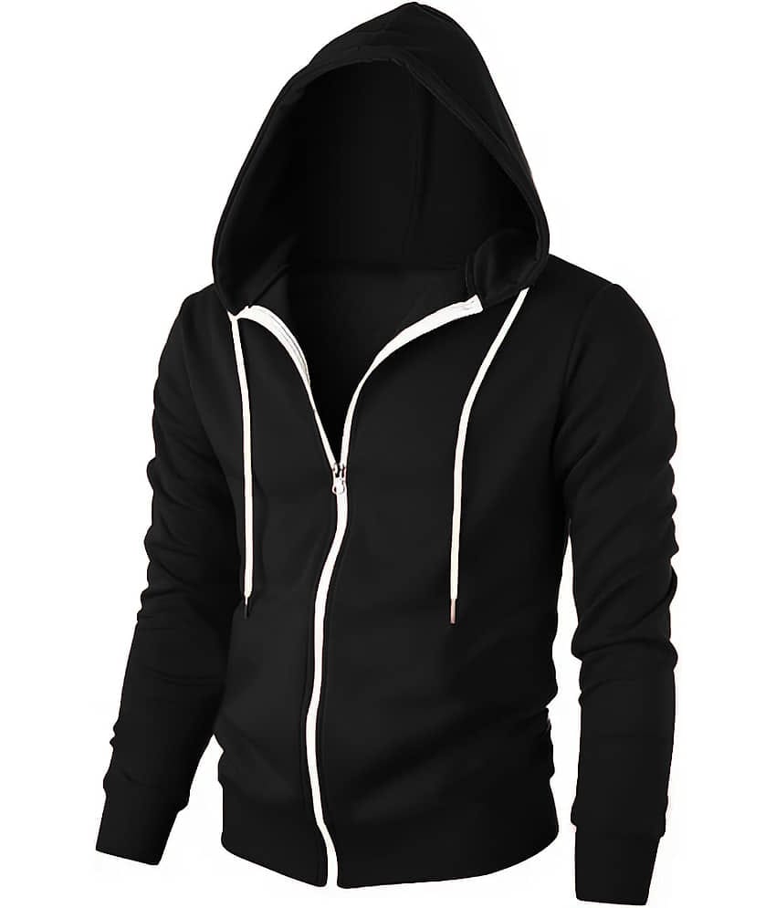 Try This Cotton Blend Regular Fit Solid Full Sleeves Men's Hooded T-Shirt - Black ( Pack of 1 )