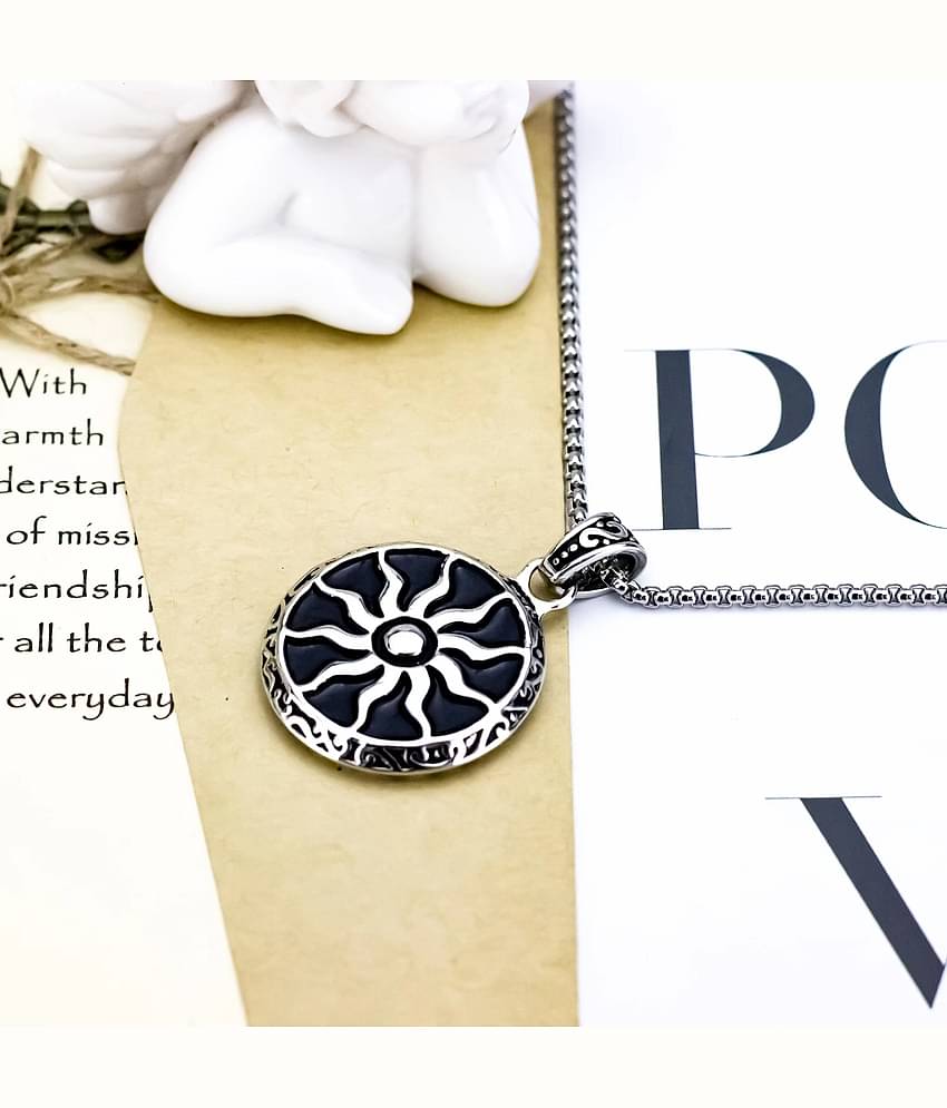 Thrillz Pendant Chain For Men Chain For Men Boys Alloy Round Shaped Necklace Pendant Chain For Boys Men Silver Tone Pendant with Chain Accessories Jewellery For Men Birthday Gift for Men and Boys