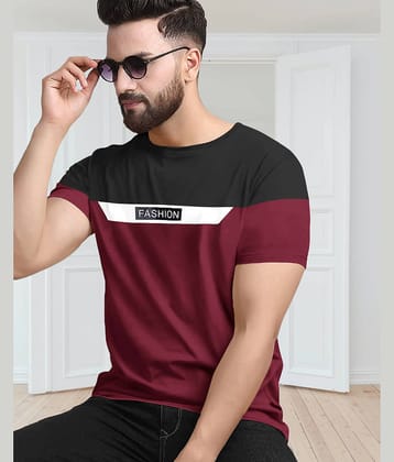 TAZO Cotton Blend Regular Fit Colorblock Half Sleeves Men's Round T-Shirt - Maroon ( Pack of 1 )