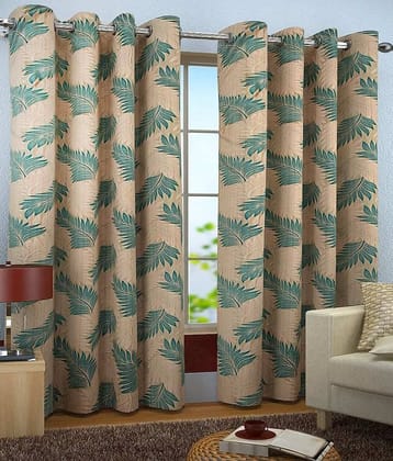 Homefab India Floral Semi-Transparent Eyelet Door Curtain 6ft (Pack of 2) - Blue