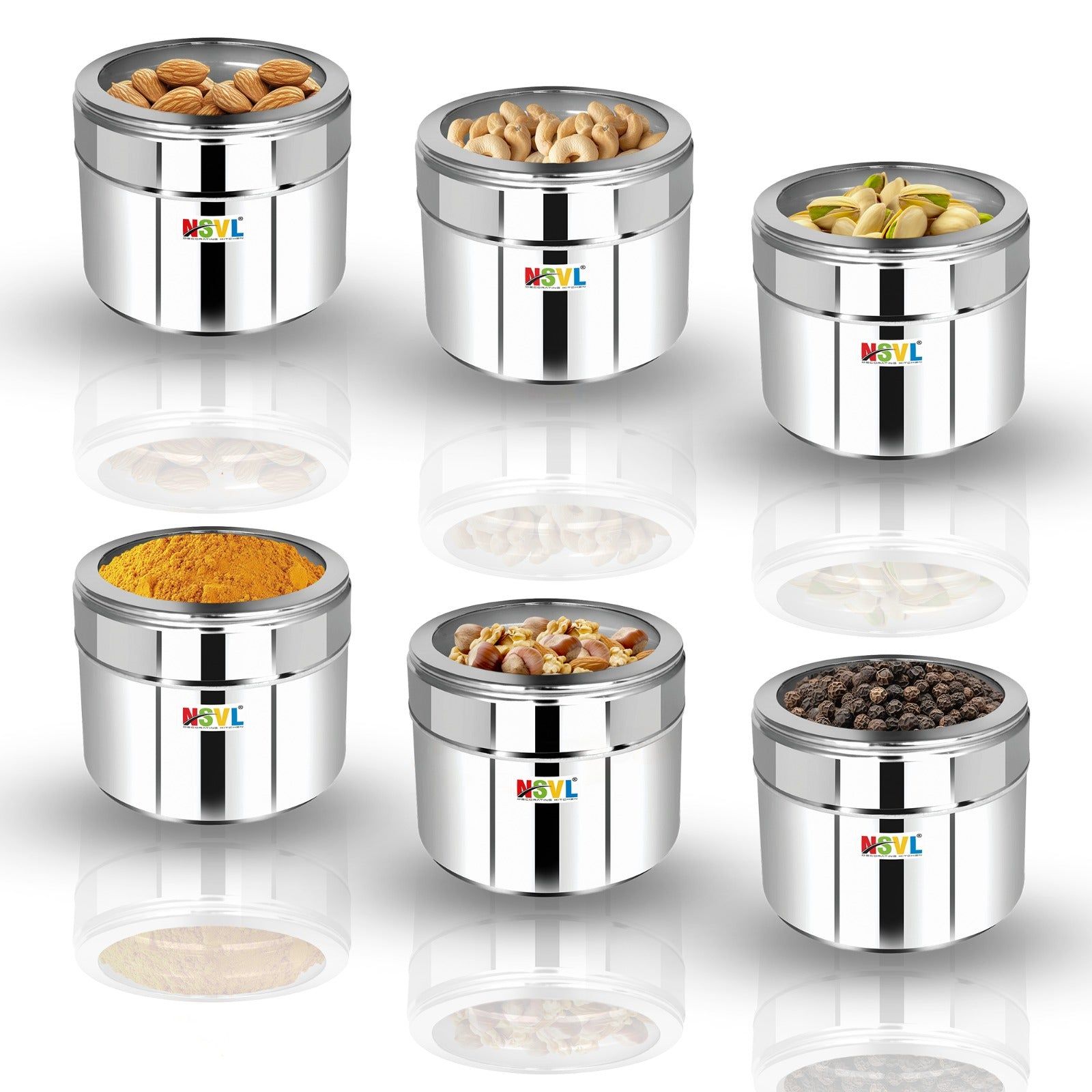 Nsvl Stainless Steel Multipurpose Kitchen Containers With See Through Lid Snacks Box/Dryfruit Box | Masala/Spice Box | 400Ml Each-6