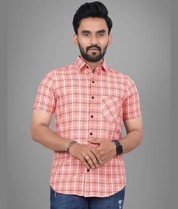 SUR-T Cotton Blend Regular Fit Checks Half Sleeves Men's Casual Shirt - Orange ( Pack of 1 )