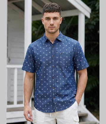 Kuons Avenue Denim Regular Fit Printed Half Sleeves Men's Casual Shirt - Blue ( Pack of 1 )