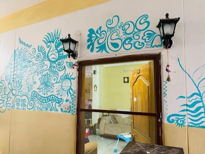 Free hand abstract art in Teal color