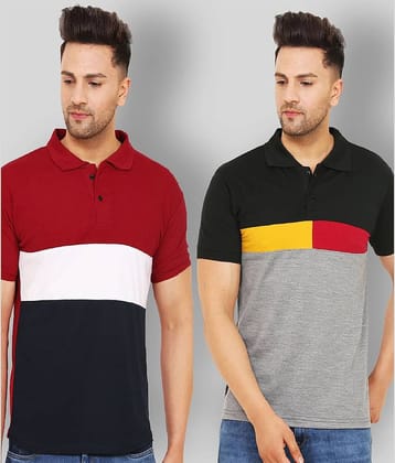 Leotude Pack of 2 Cotton Blend Regular Fit Colorblock Half Sleeves Men's Polo T Shirt ( Multicolor )