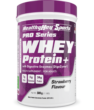 HealthyHey Sports WHEY PROTEIN CONCENTRATE Whey Protein ( 500 gm , Strawberry - Flavour )