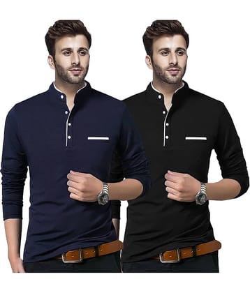 Alexender Cotton Blend Regular Fit Solid Full Sleeves Men's Henley T-Shirt - Multicolor ( Pack of 2 )