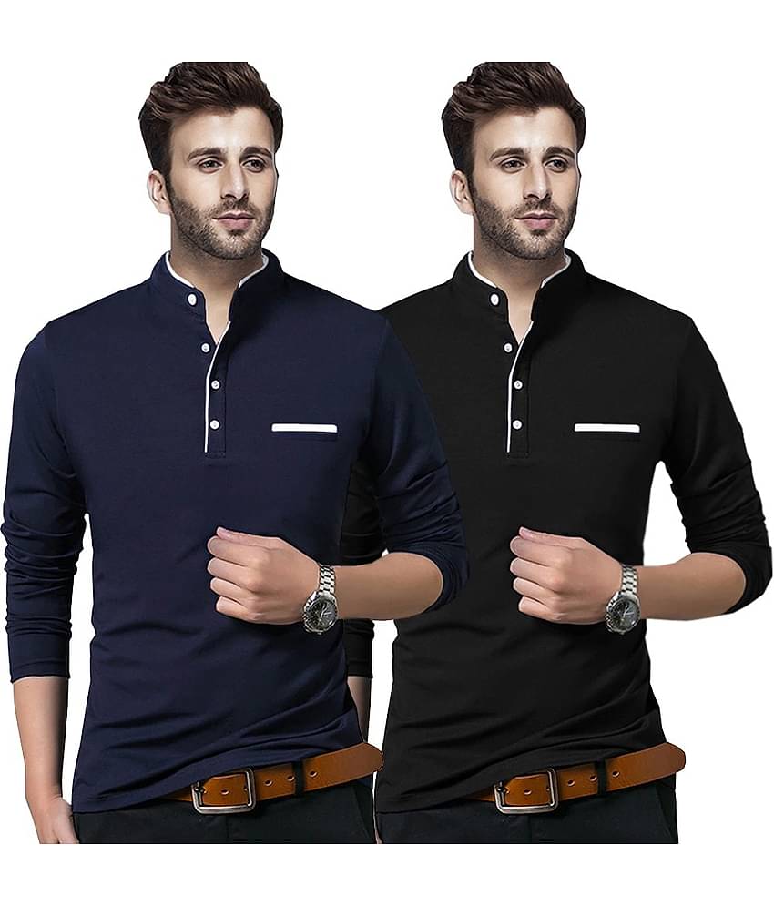 Alexender Cotton Blend Regular Fit Solid Full Sleeves Men's Henley T-Shirt - Multicolor ( Pack of 2 )