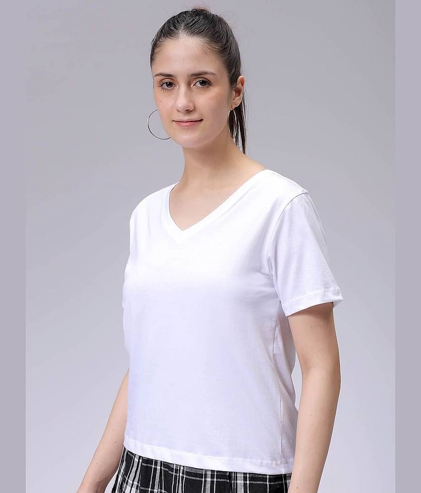 Freehand Women Cotton Solid Regular Fit V-Neck T-Shirt ( Black )