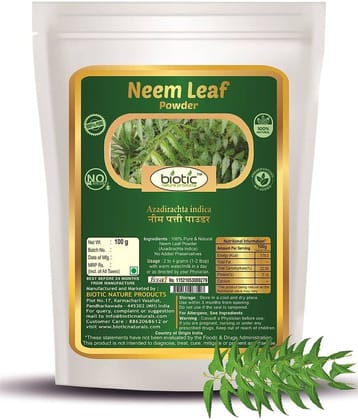 Biotic Neem Leaf Powder - Neem Leaves Powder (Azadirachta Indica) 100 gm