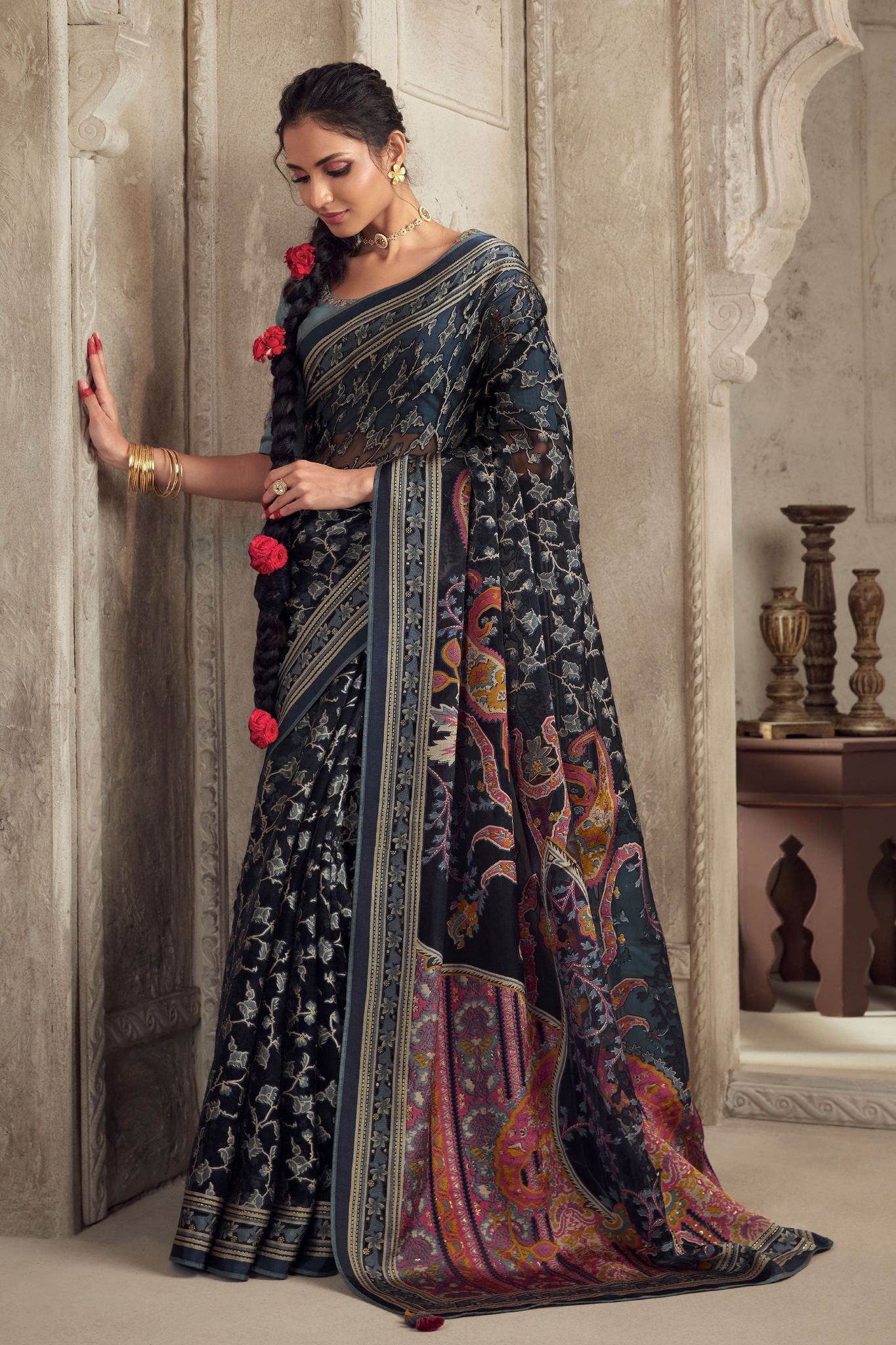 Grey Brasso Organza Saree
