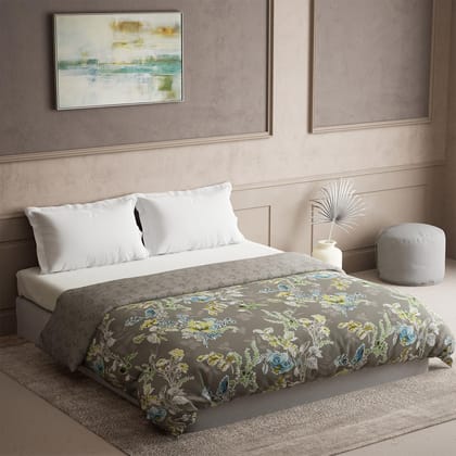 DDECOR - Prime Collection 100% Cotton Floral Pattern 136TC King Quilt |229 CM X 274 CM| - Grey