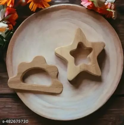 Neem Wood Baby Teether - Star & Cloud Shapes | Natural, Safe & Eco-Friendly Teething Relief