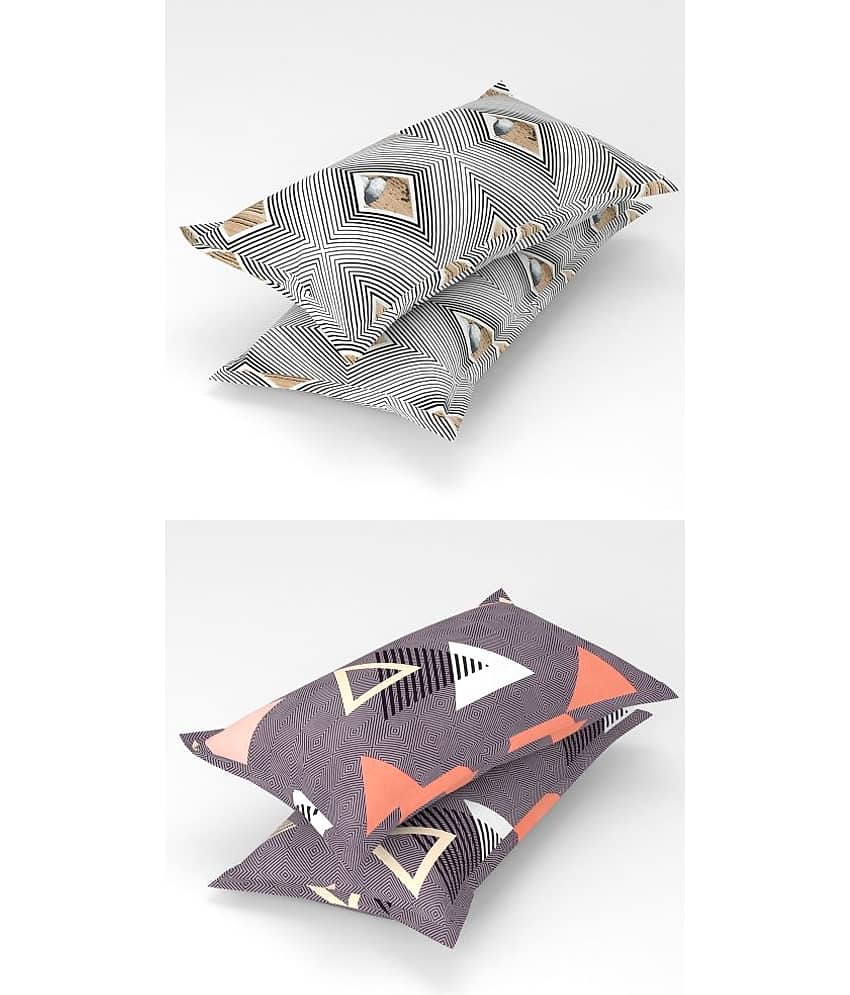 Homefab India - Pack of 4 Microfiber Floral Printed Standard Size Pillow Cover ( 66.04 cm(26) x 43.18 cm(17) ) - Multi-Colour