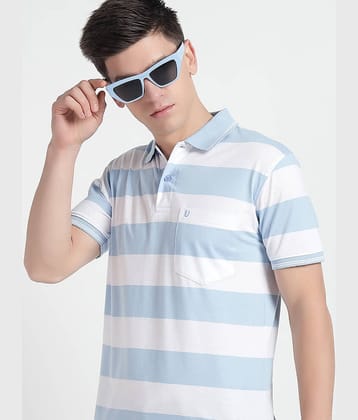 UNIBERRY Pack of 1 Cotton Regular Fit Striped Half Sleeves Men's Polo T Shirt ( Sky Blue )