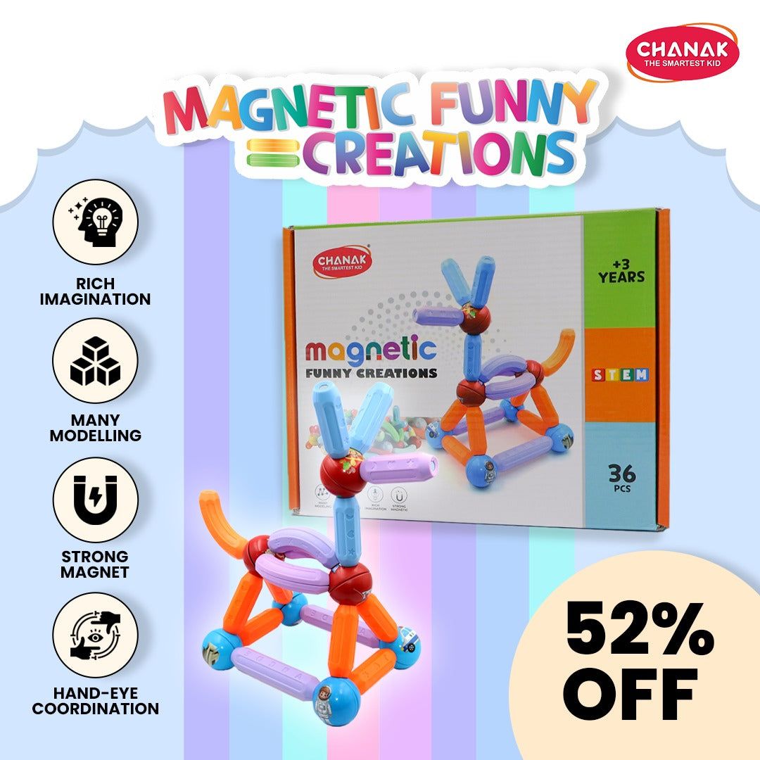 Chanak 36 Piece Magnetic Building Stick & Ball Blocks, Montessori Magnetic Funny Creation Toy, Creativity Kids Games, Preschool Toys – STEM Toy for Kids 3+ For Boys Girls, Above 3+ Age